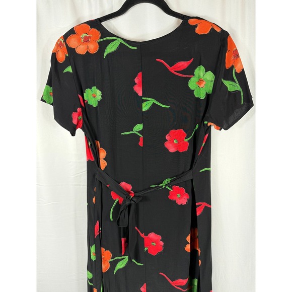Connie Choi Vintage Y2K Black Floral Maxi Dress Short Sleeve Casual Summer Small - Picture 6 of 6